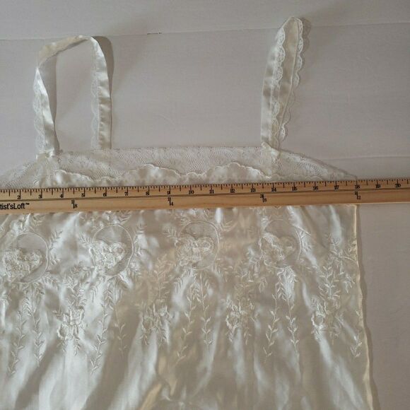 Vintage Miss Dior White Satin Lingerie Slip Dress Lace Bridal 80s 90s Size L - Picture 11 of 11